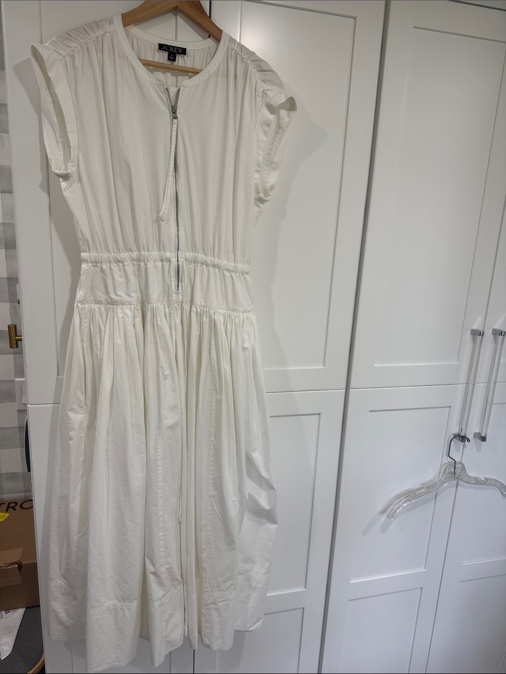 J. Crew Cream Zip-Front Cotton Midi Dress
